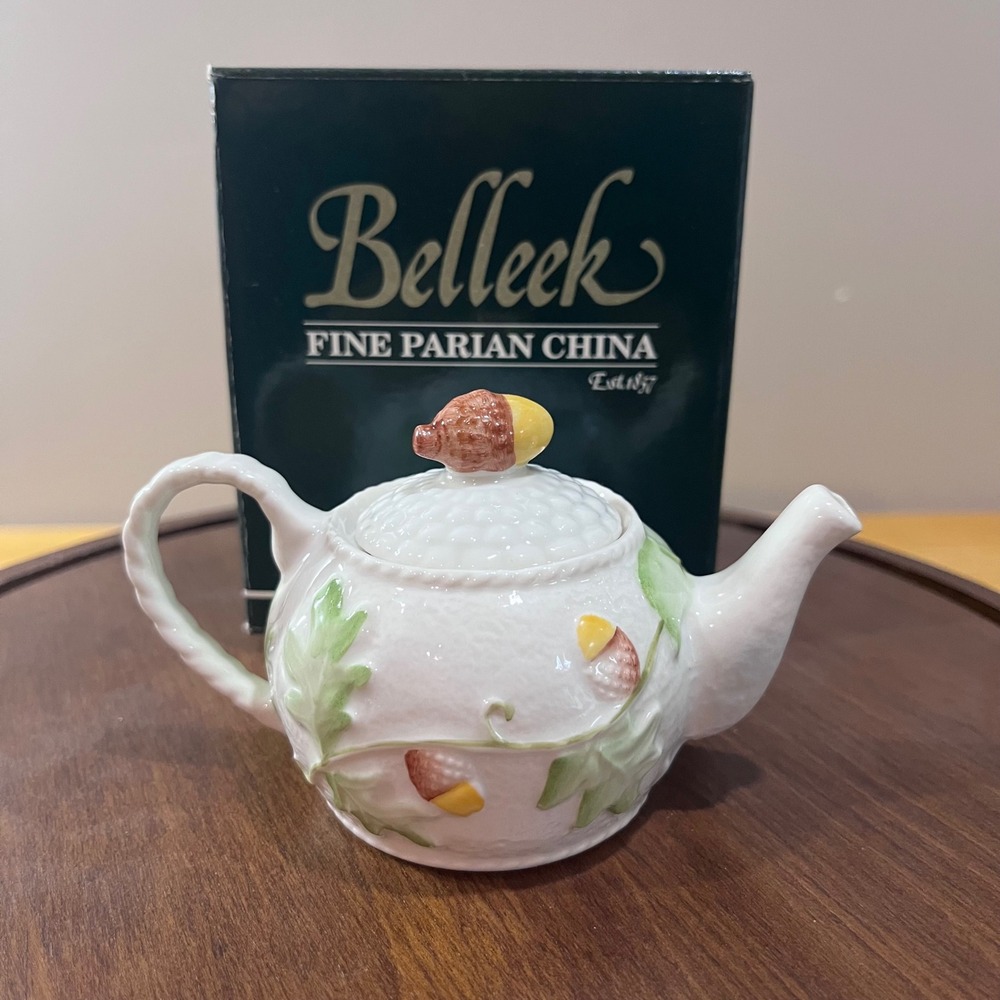 Belleek‎ Acorns Mini Teapot 3181 Fine Parian China Ireland Vtg Cottagecore Decor